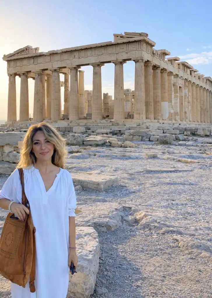 Elena Gaitani, Greek private guide, speaking at an ancient site.